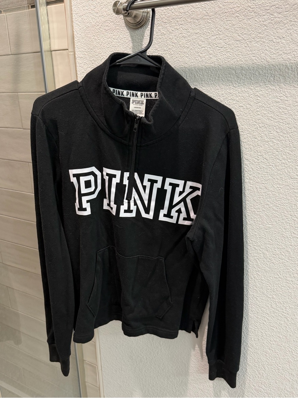 PINK Victoria's Secret Black Half-Zip Pullover with White Logo